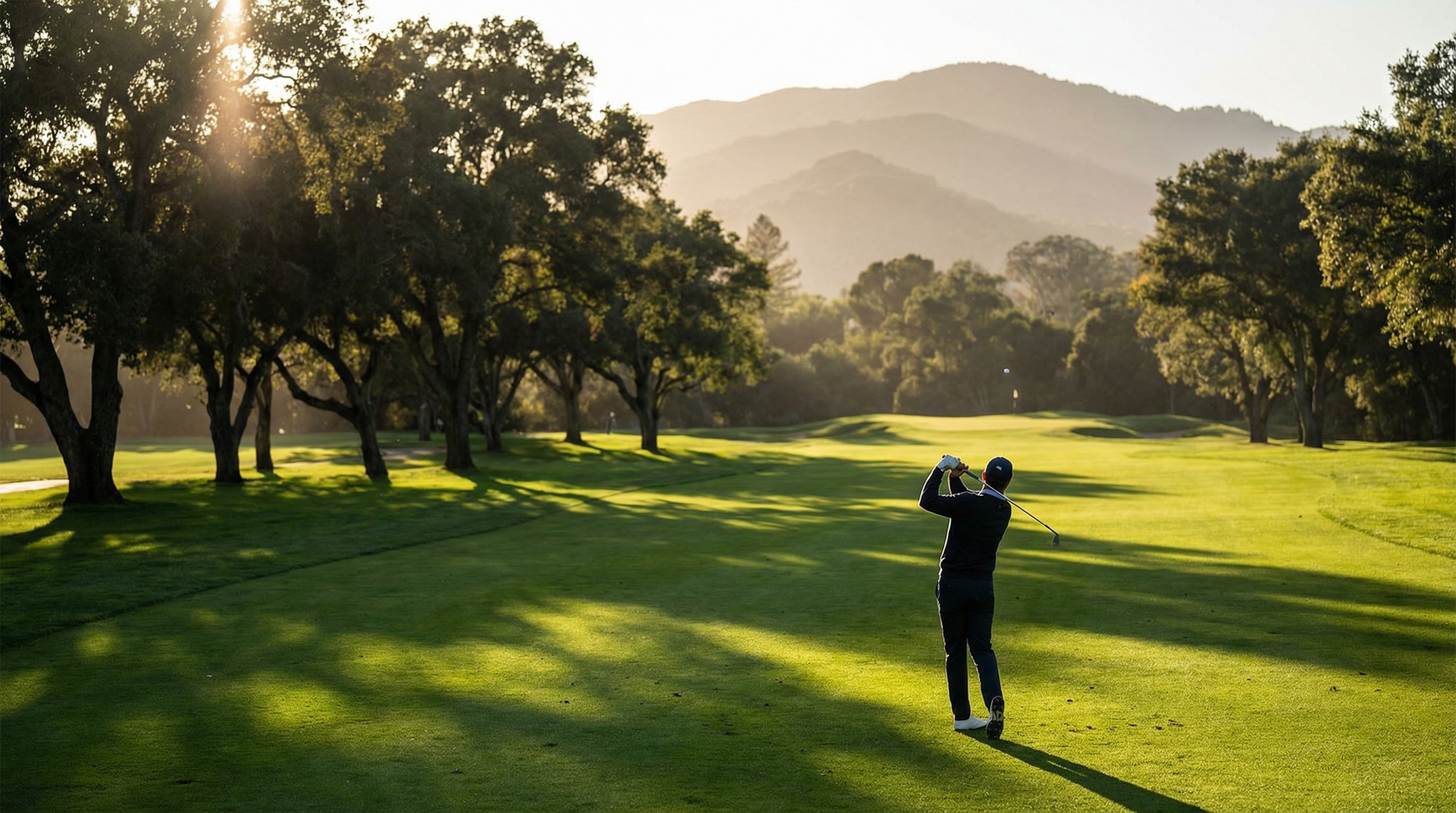 Championship golf course at golden hour